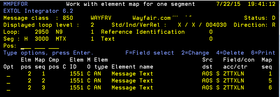 EXTOL Integrator Inbound Wayfair.com/JDE MTX elements after