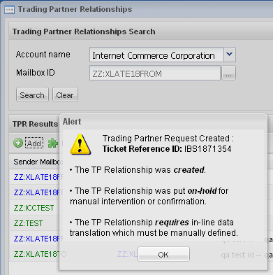 Cleo  VAN trading partner set-up placed on hold Screenshot