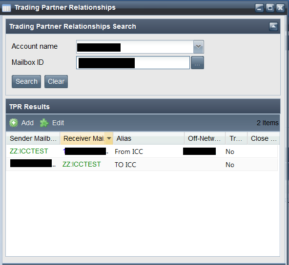 Cleo VAN Trading Partner Relationship Search Screenshot