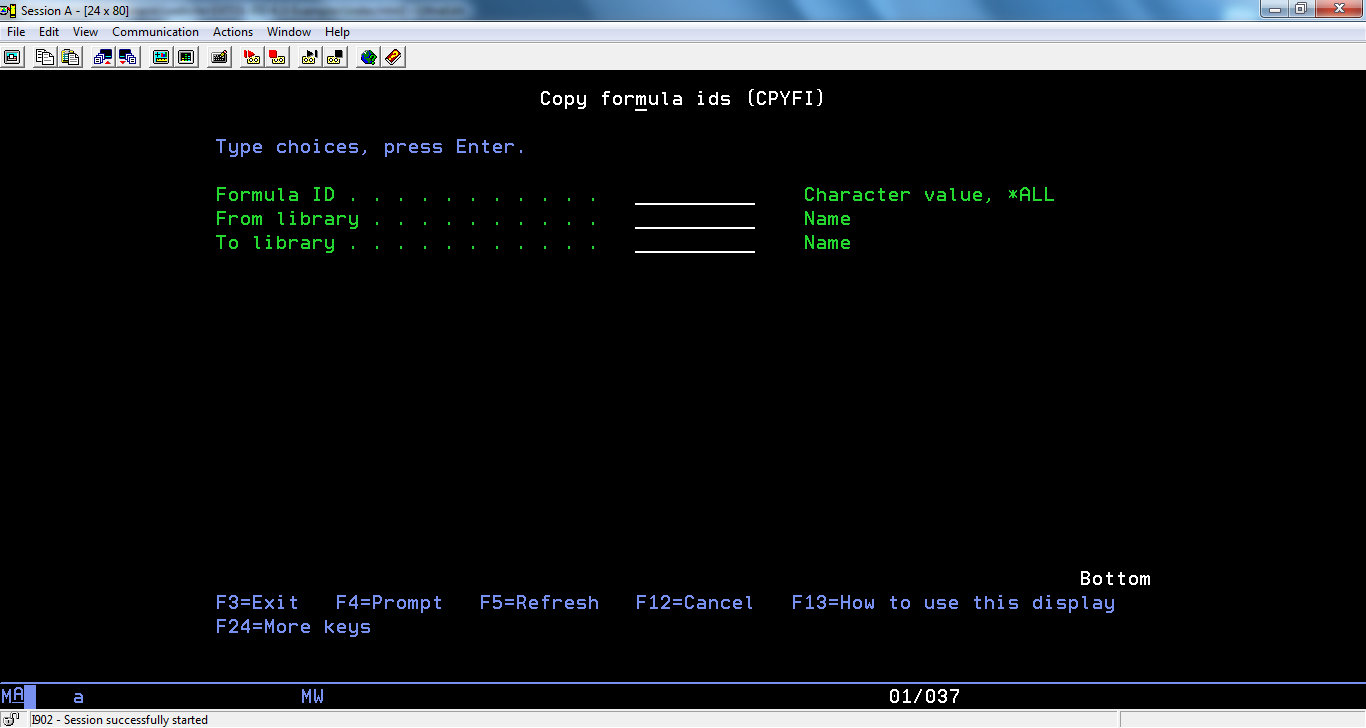 EXTOL Integrator Command Copy Formula ID - CPYFI screenshot