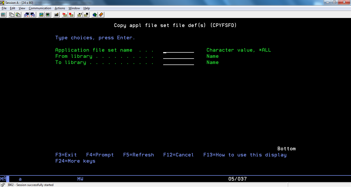 EXTOL Integrator Command Copy Application File Set Definition CPYFSFD screenshot