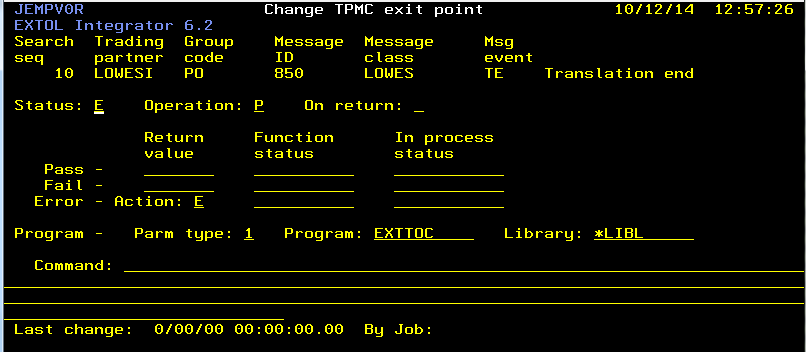 EXTOL EDI Integrator (EEI) EXTTOC Update entry