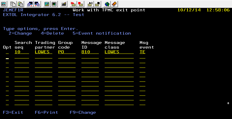 EXTOL EDI Integrator (EEI) EXTTOC Create TPMC entry