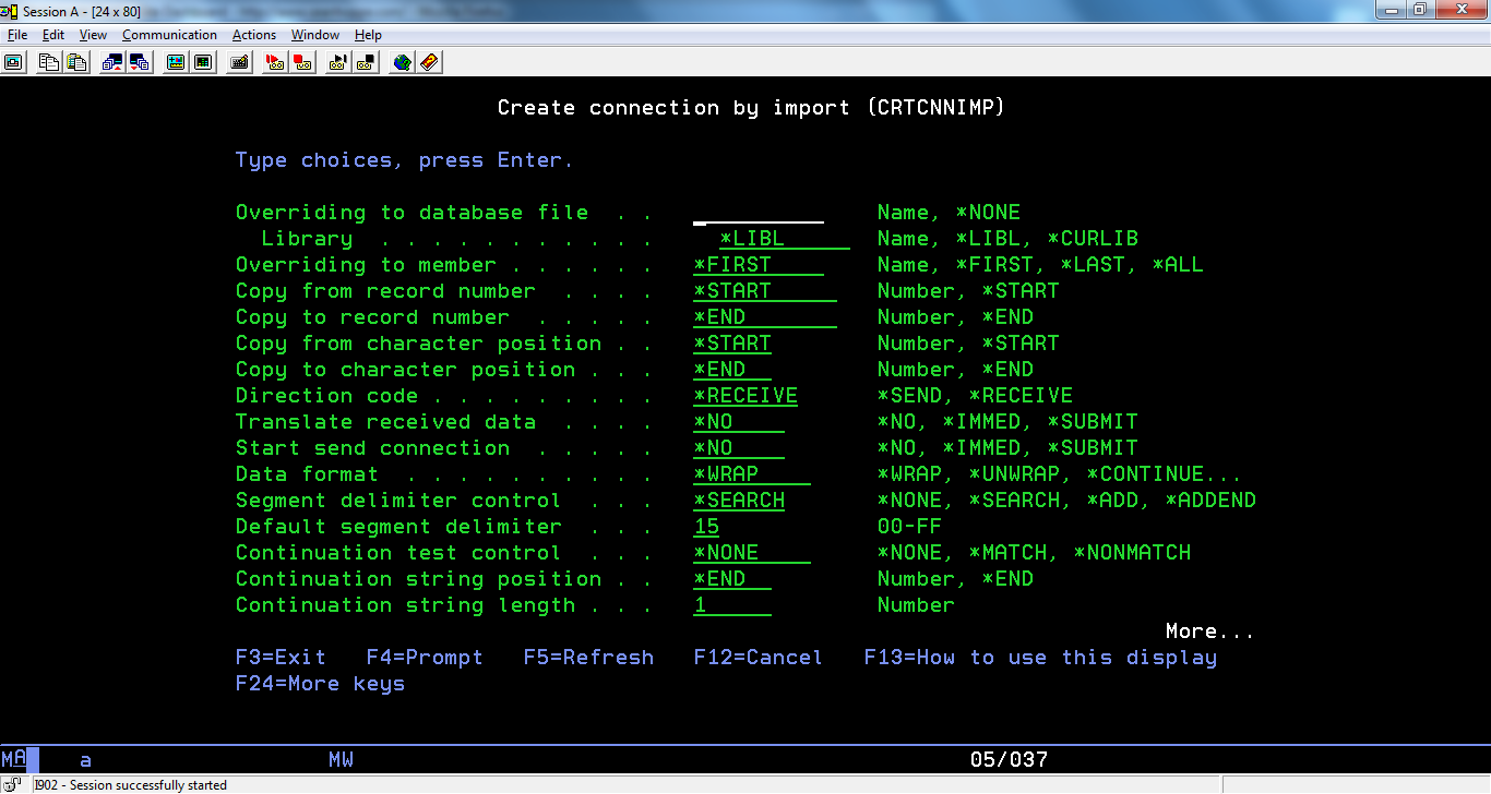 EXTOL Integrator Command Create Connection Import - CRTCNNIMP screenshot 1
