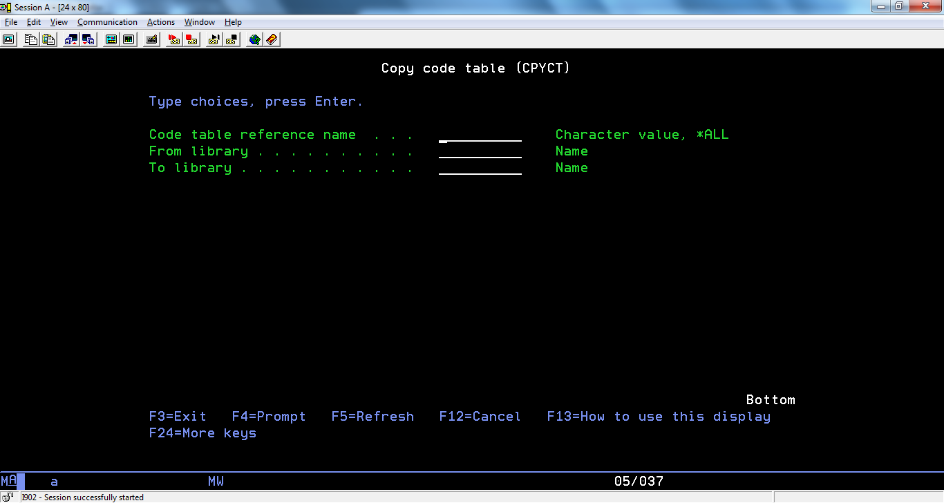 EXTOL Integrator Command Copy Code table CPYCT screenshot